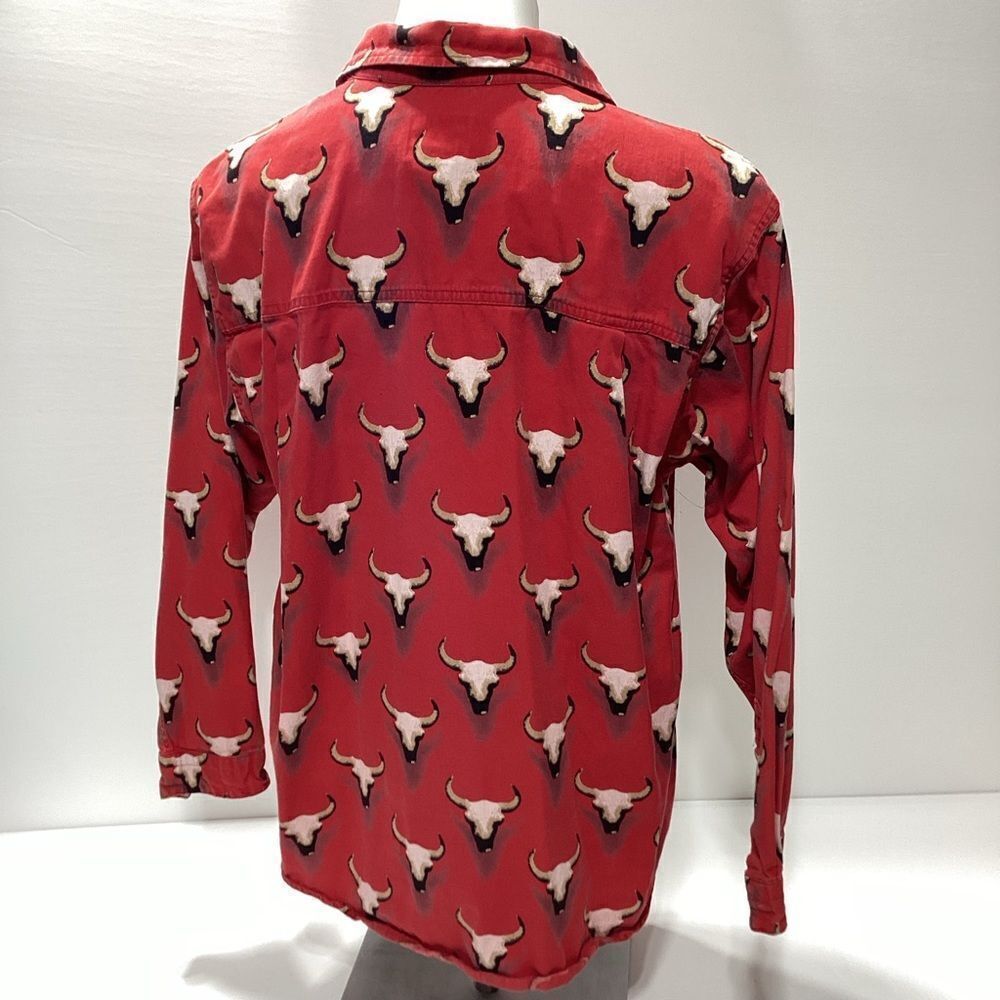 Barn Fly Vintage Western Button Front Shirt Red With Bull Horn Design M - Picture 2 of 12